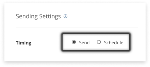 Black and white screenshot of the radiobox to select send or scheduling via campaign manager