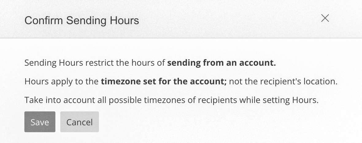 screenshot of Create Sending Hours form