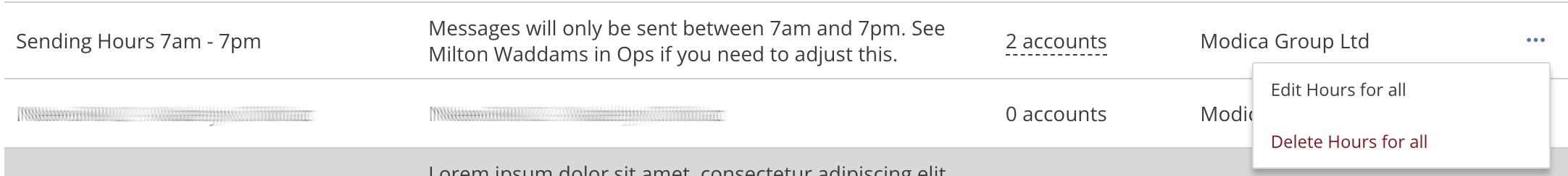 screenshot of Create Sending Hours form