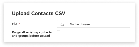 Black and white screeshot of web2sms 'upload contacts csv' file selector area